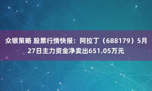 众银策略 股票行情快报：阿拉丁（688179）5月27日主力资金净卖出651.05万元