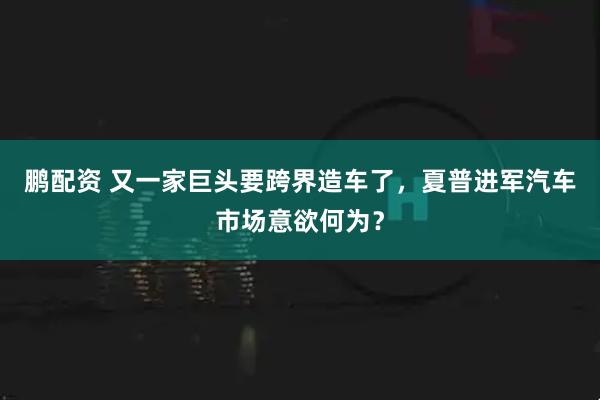 鹏配资 又一家巨头要跨界造车了，夏普进军汽车市场意欲何为？